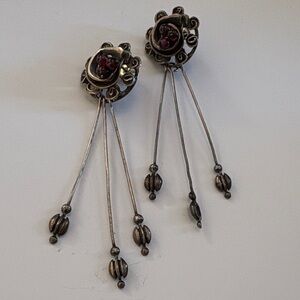 Sterling Silver Brutalist Studio ARTIO Vintage Garnet Earrings
